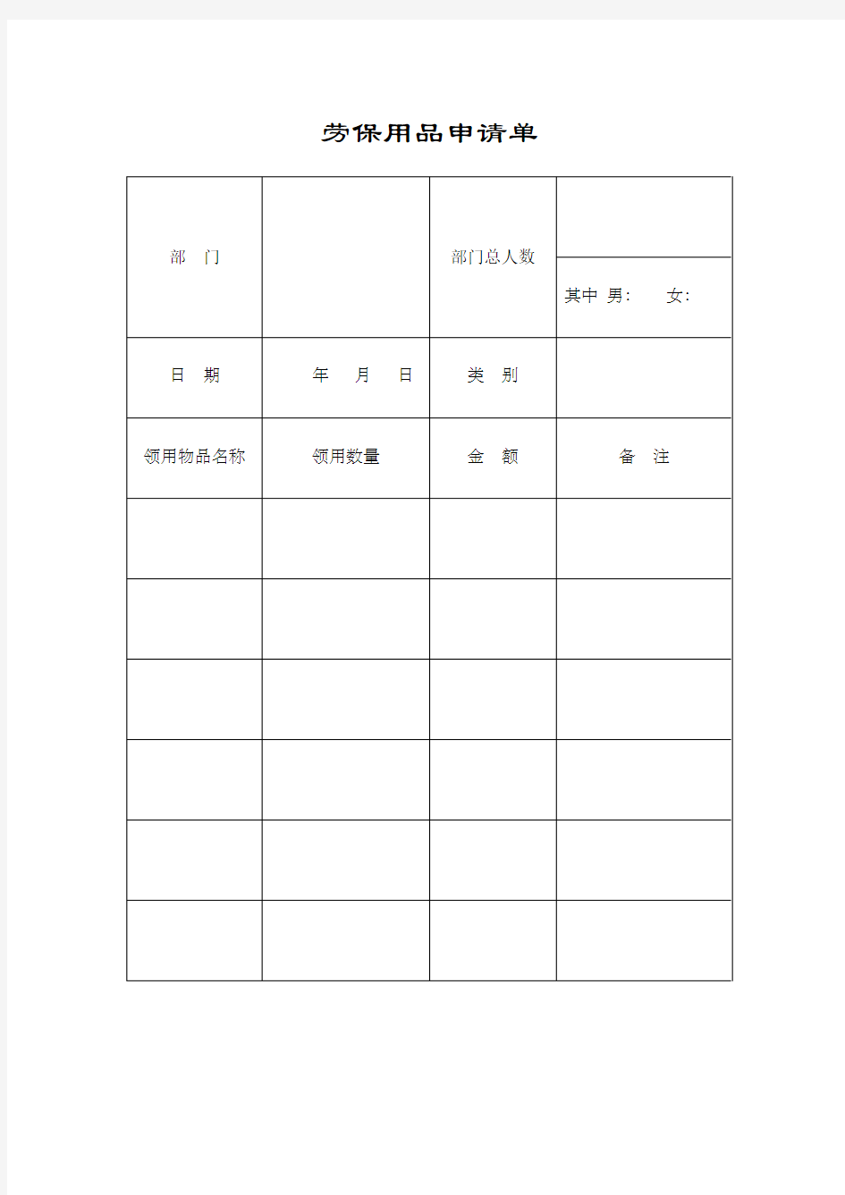 劳保用品申请单