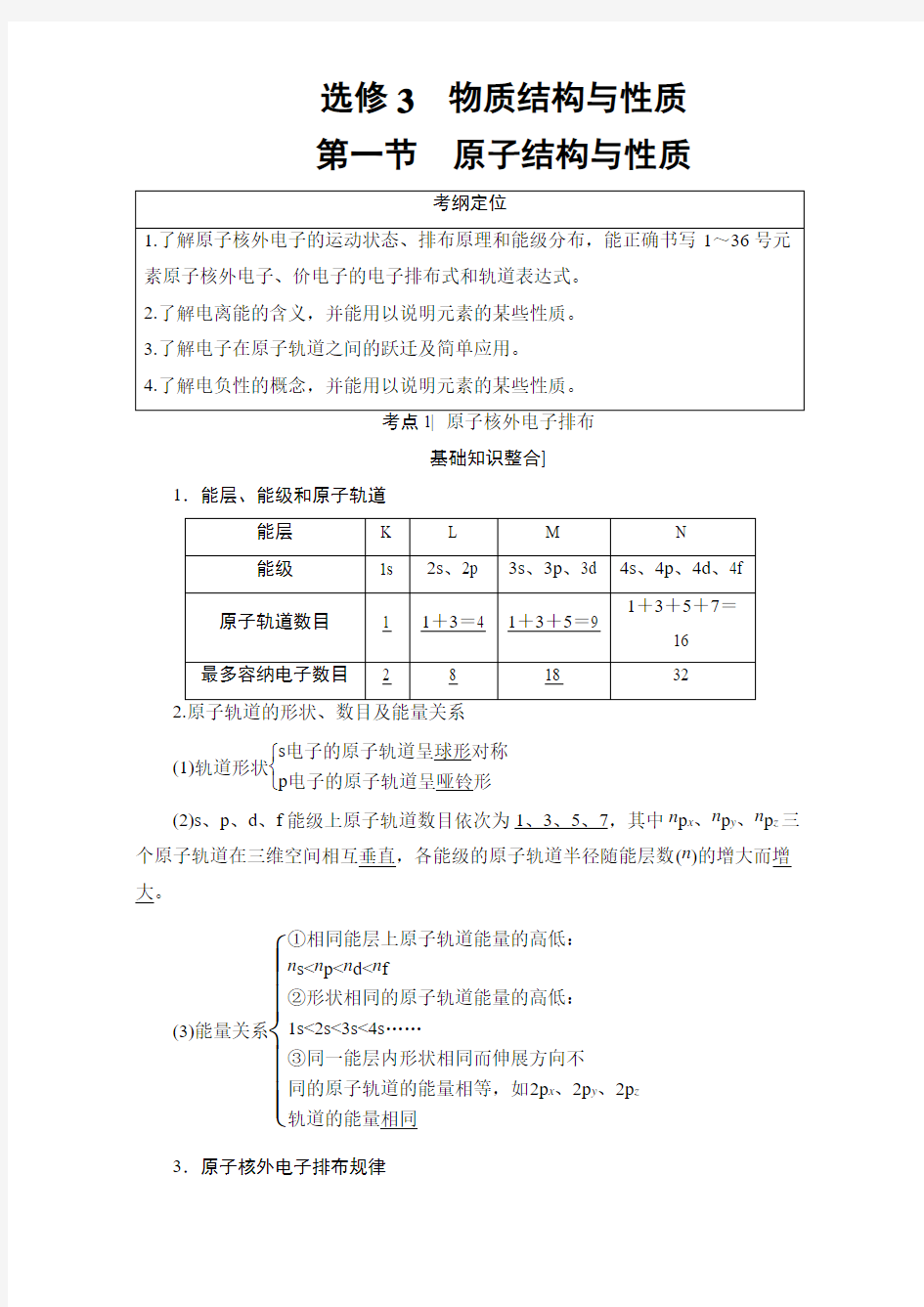 2018届高三化学(人教版)一轮复习选修3第1节原子结构与性质Word版含答案