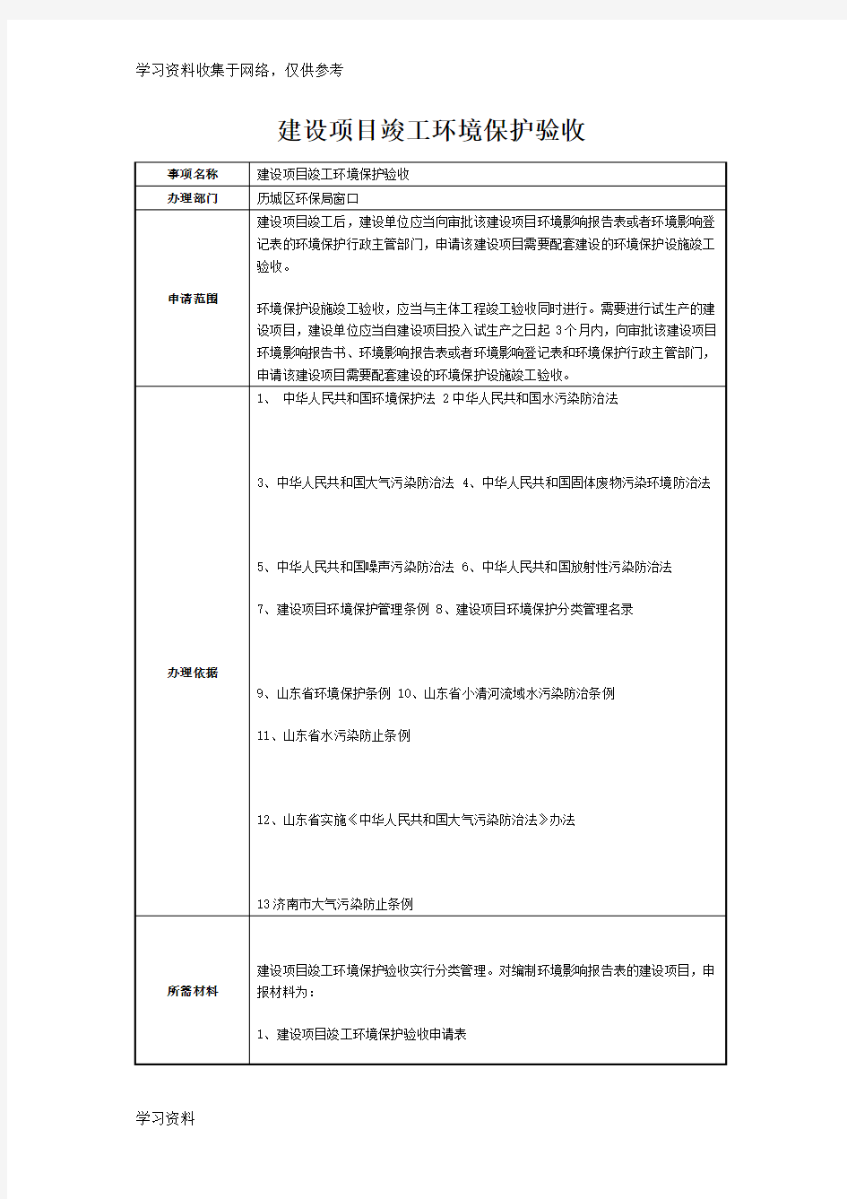 建设项目竣工环境保护验收标准规范