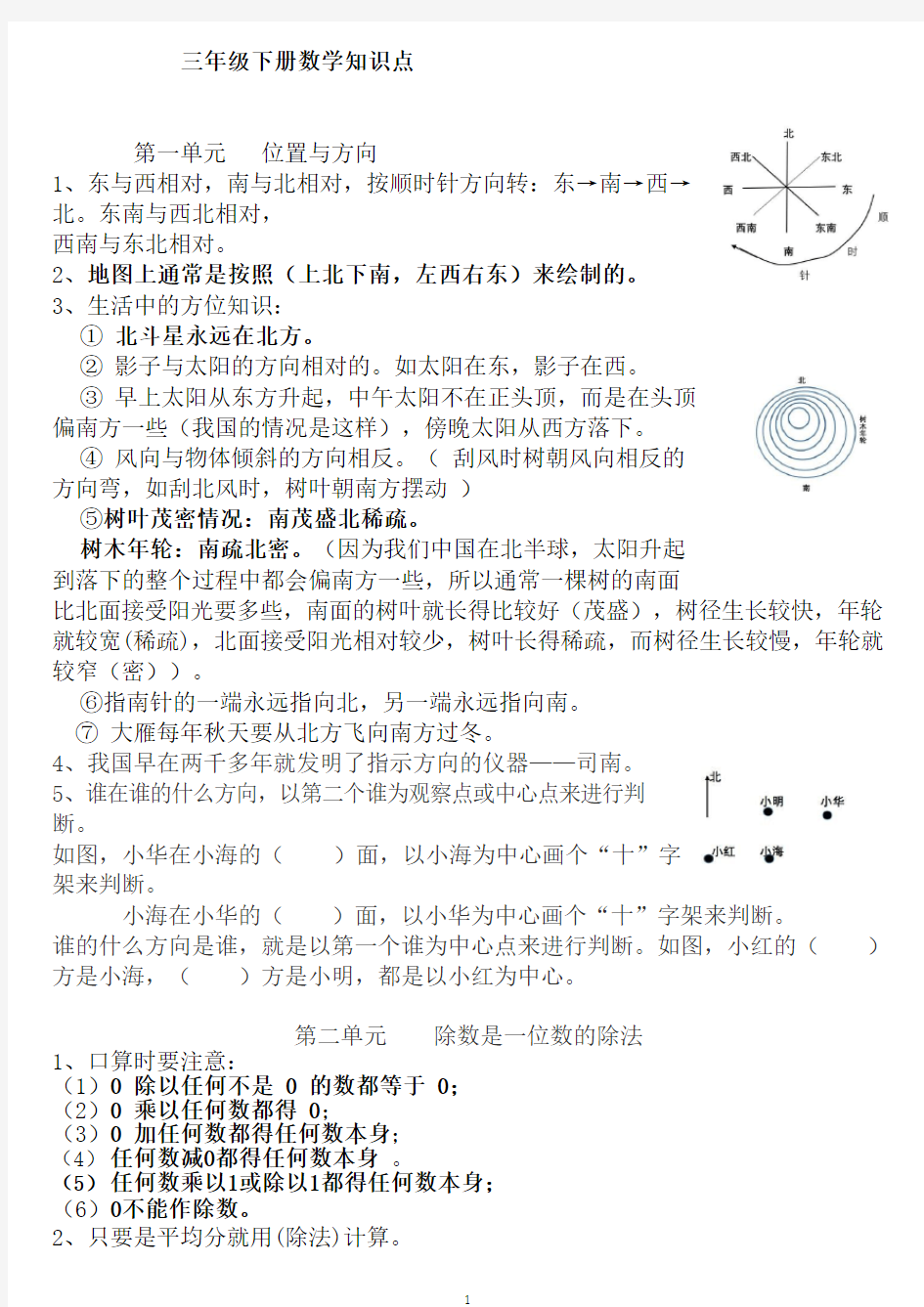 人教版小学三年级下册数学知识点总结