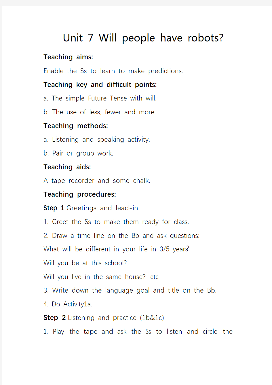 英语人教版八年级上册教学设计(全过程)