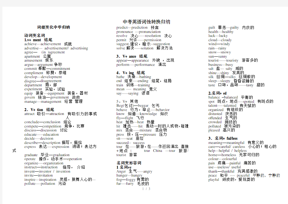 中考英语词性转换归纳