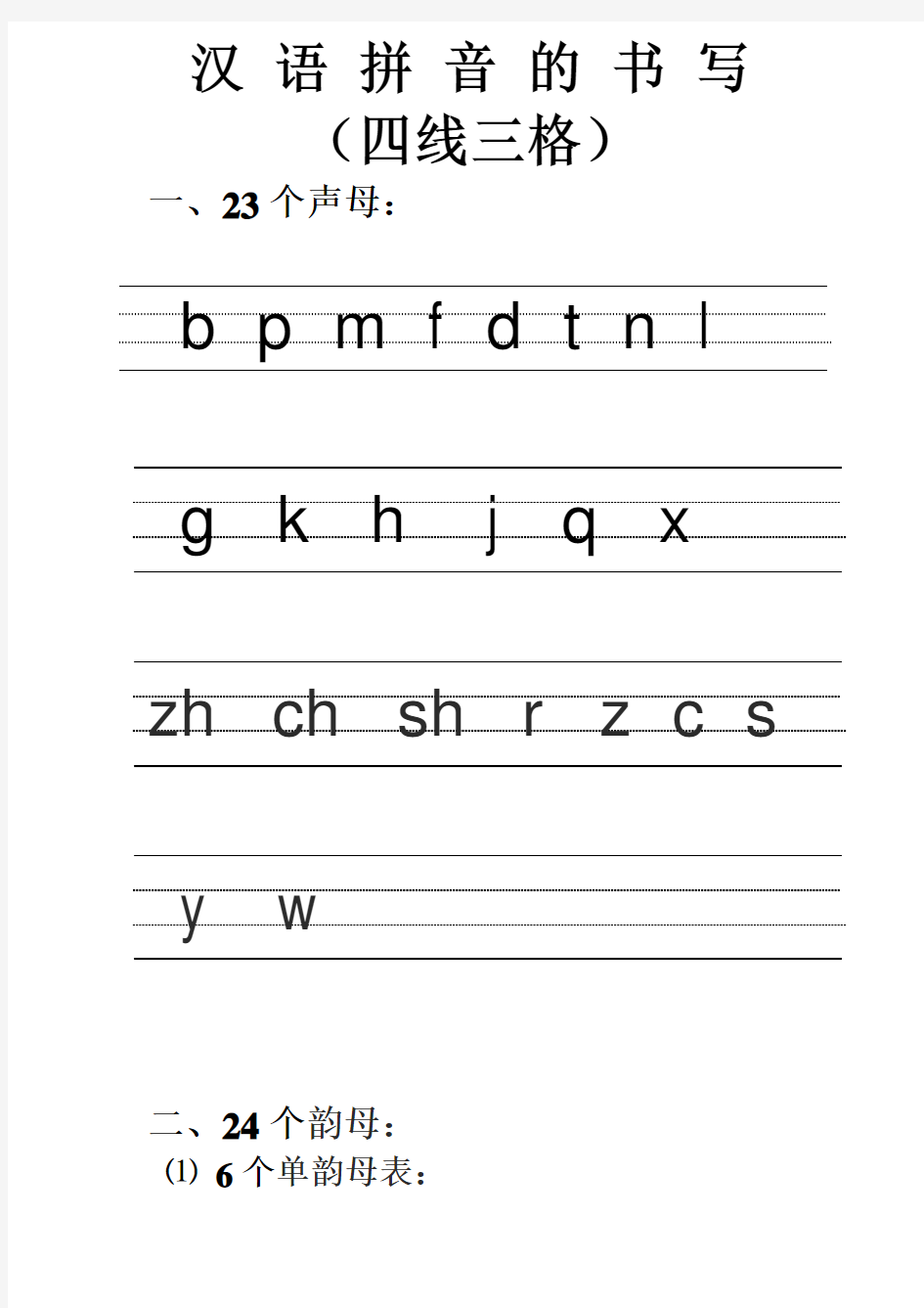 汉语拼音的书写格式-(最新四线三格)