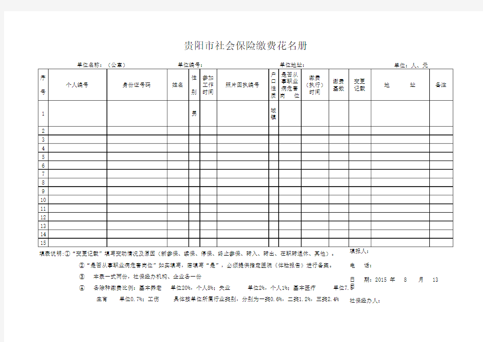 社保花名册模板