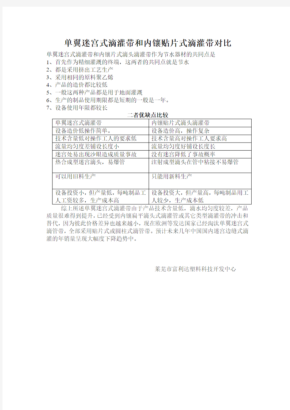 富利达单翼迷宫式滴灌带和内镶片式滴头滴灌带区别