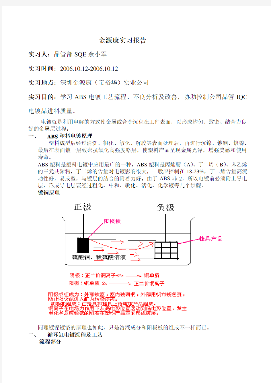 电镀厂实习总结报告