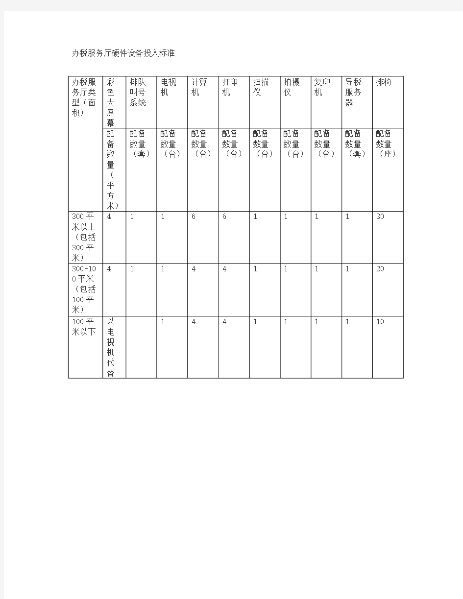 办税服务厅硬件设备投入标准