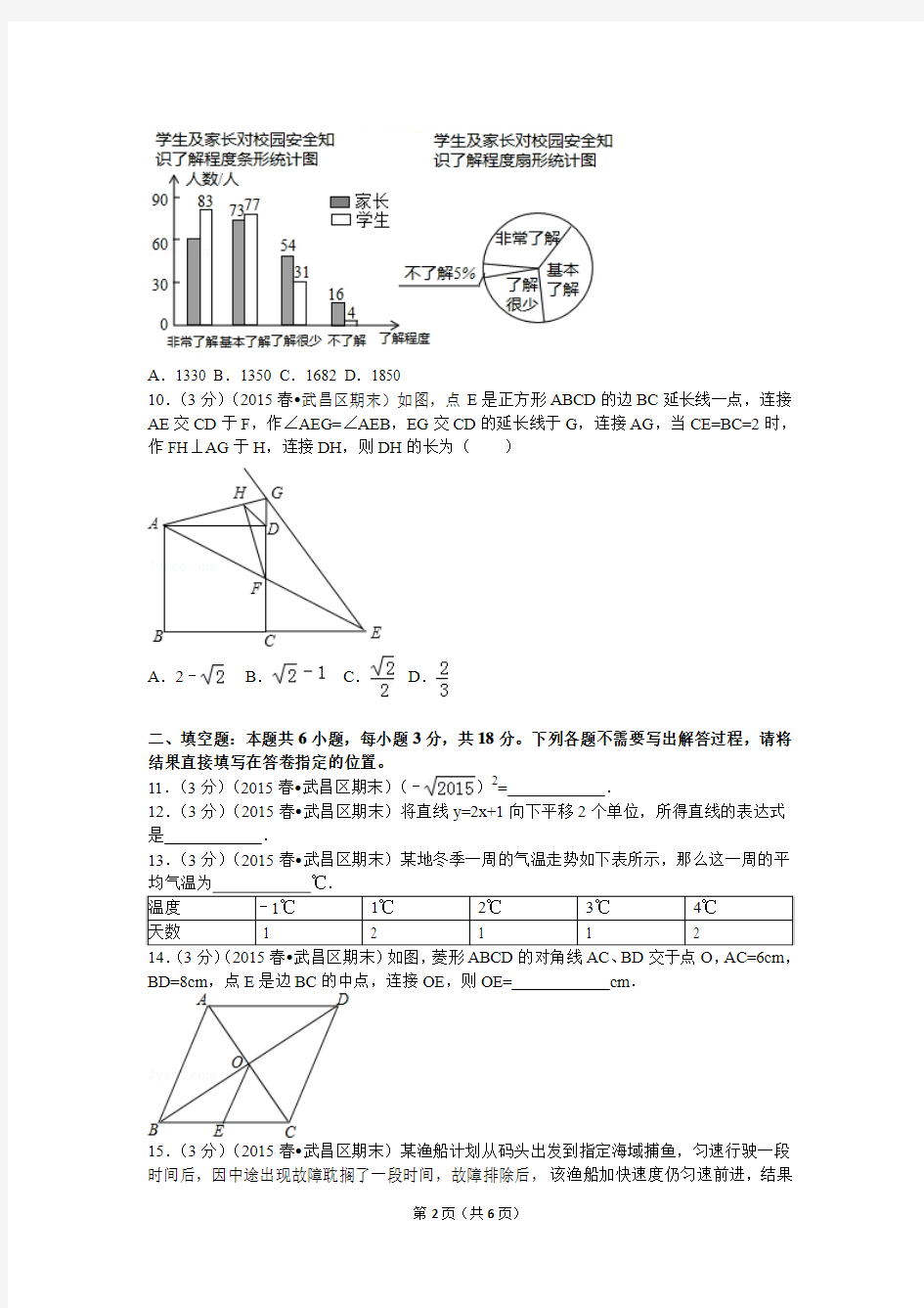 2014-2015学年湖北省武汉市武昌区八年级(下)期末数学试卷