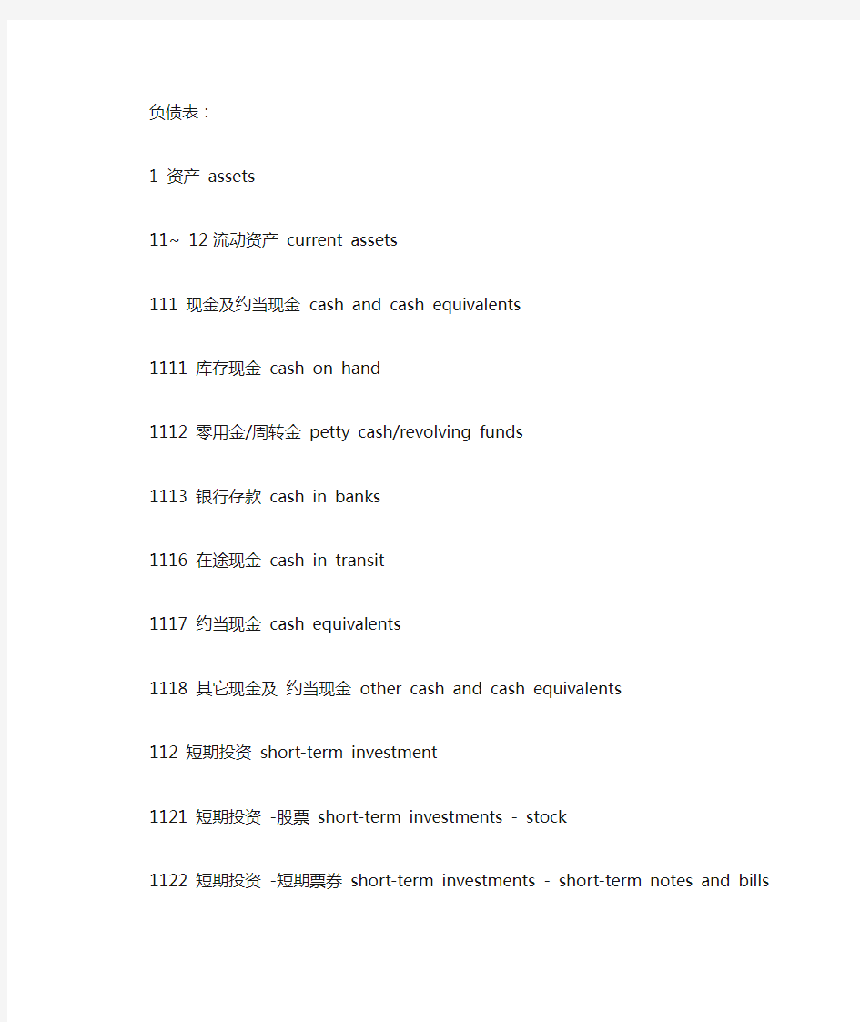 资产负债表中英文、中韩文对照