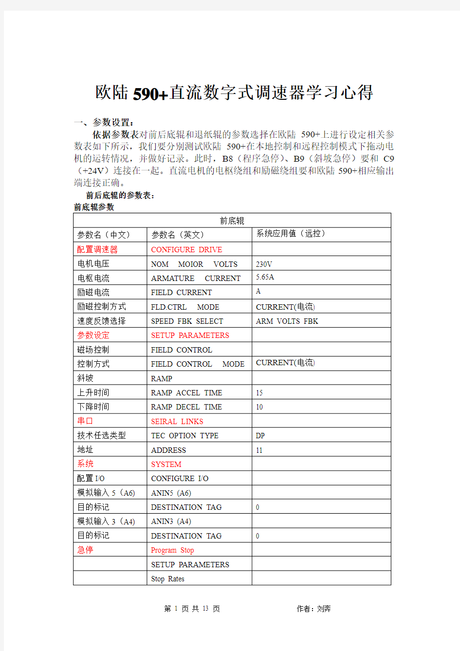 欧陆590+直流数字式调速器学习心得-刘犇