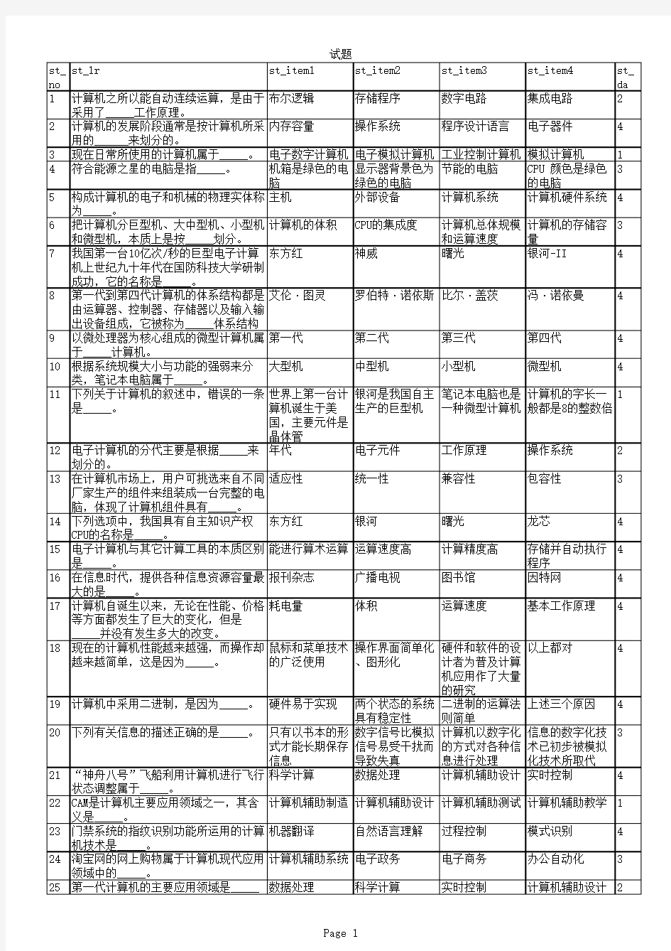 大一计算机文化基础题目及答案