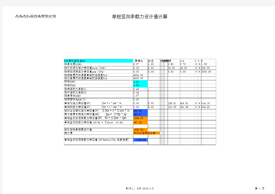 钻孔桩单桩承载力特征值