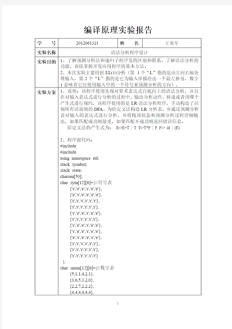 编译原理(语法分析程序设计)