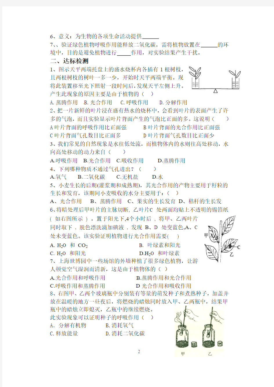 绿色植物三大生理作用复习学案