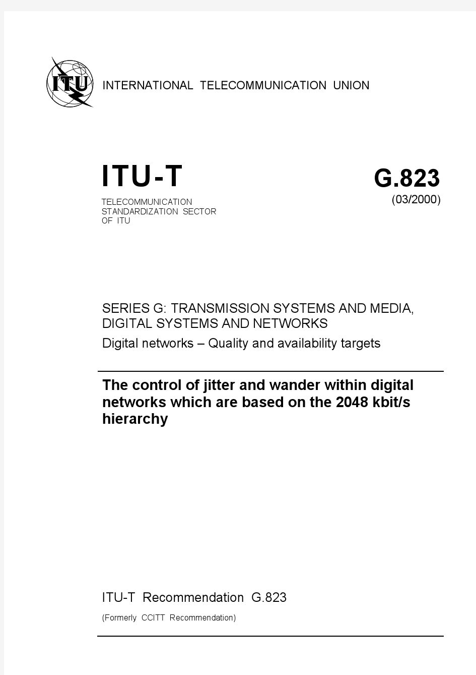 ITUT G.823 (原文) 同步数字传输网络中的抖动和漂移