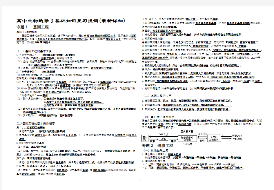 高中生物选修3基础知识复习提纲(最新详细)