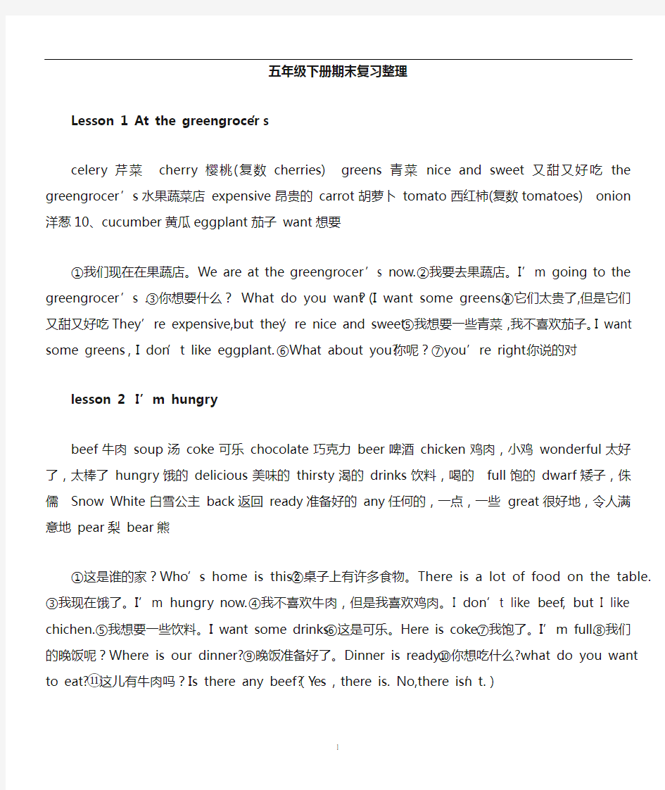 陕旅版五年级英语下册各单元期末重点单词及句型整理