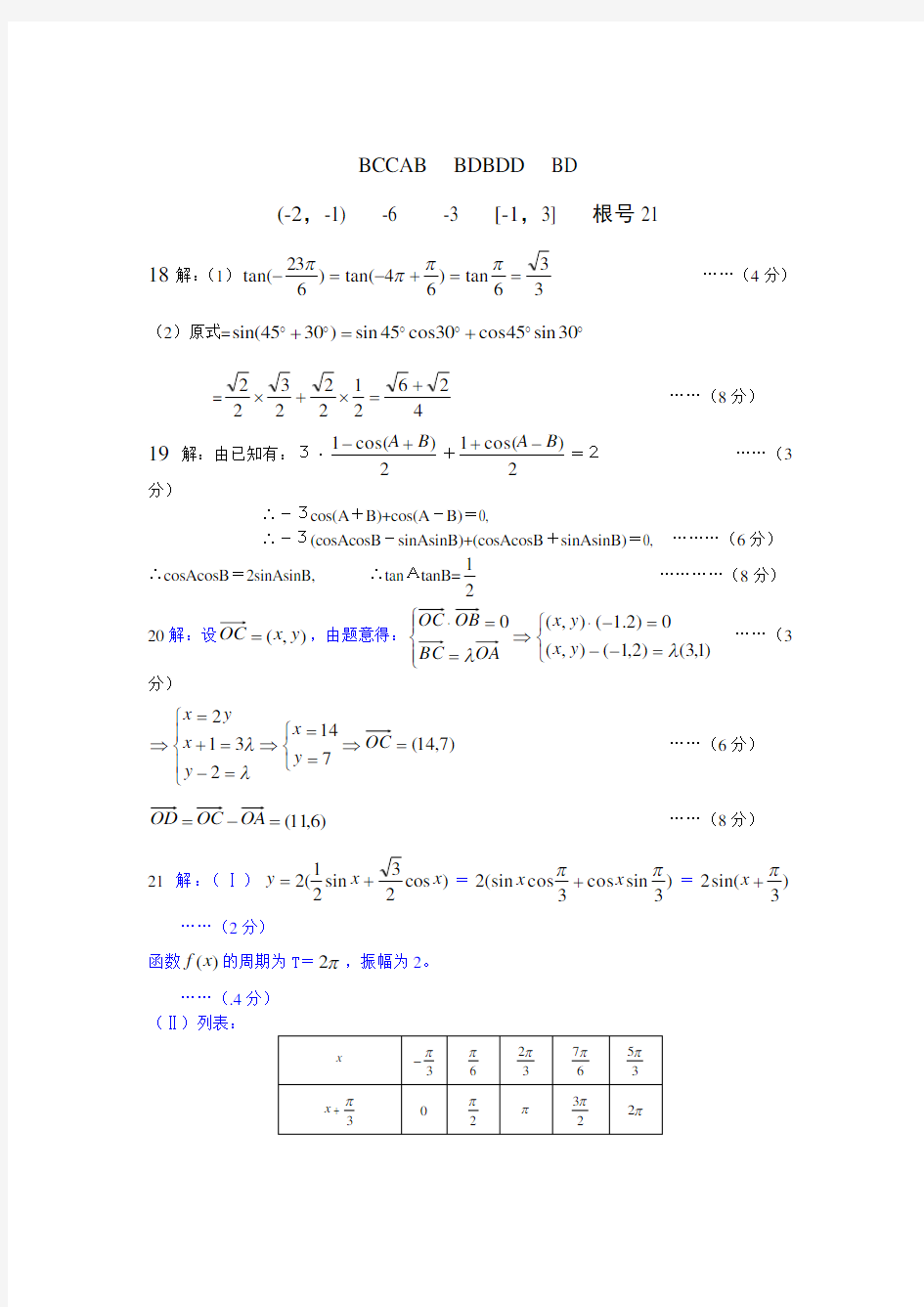 高一数学必修4测试题及答案详解