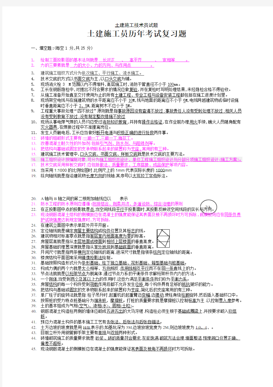 土建施工技术员试题