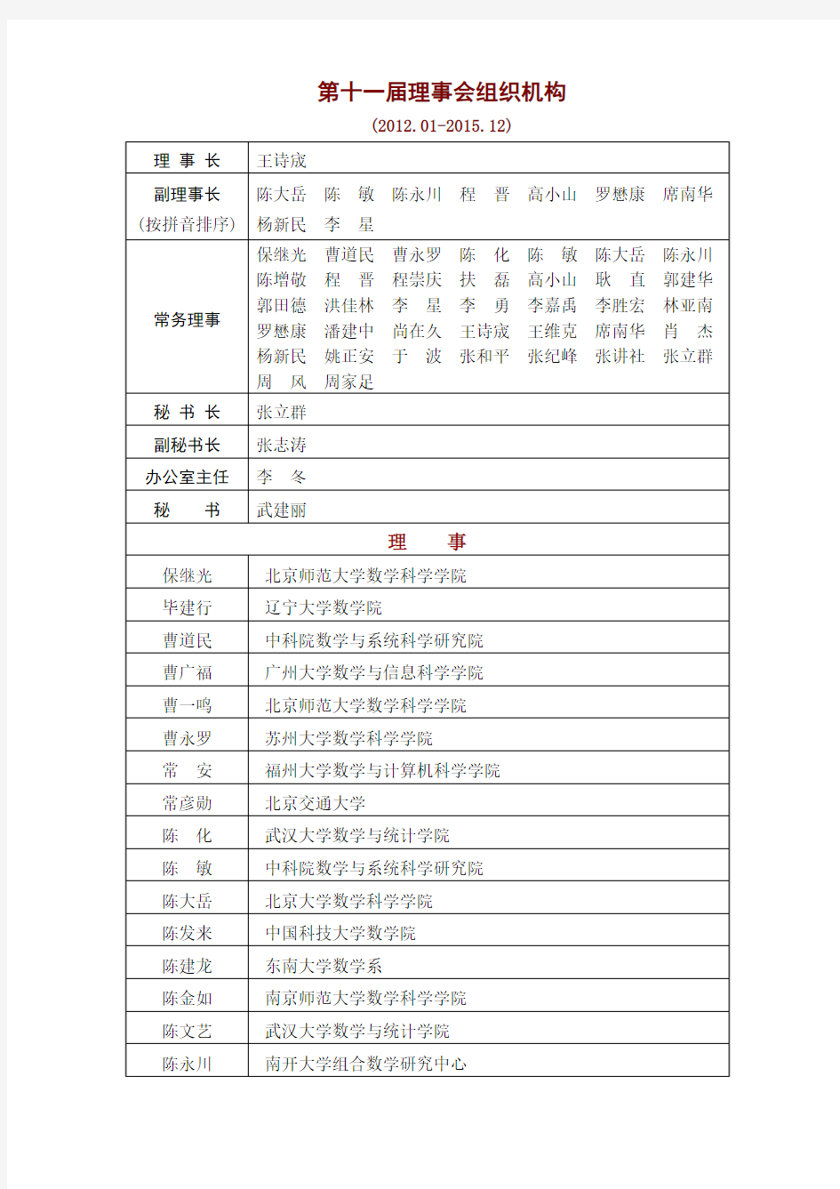 理事会组织机构-中国数学会