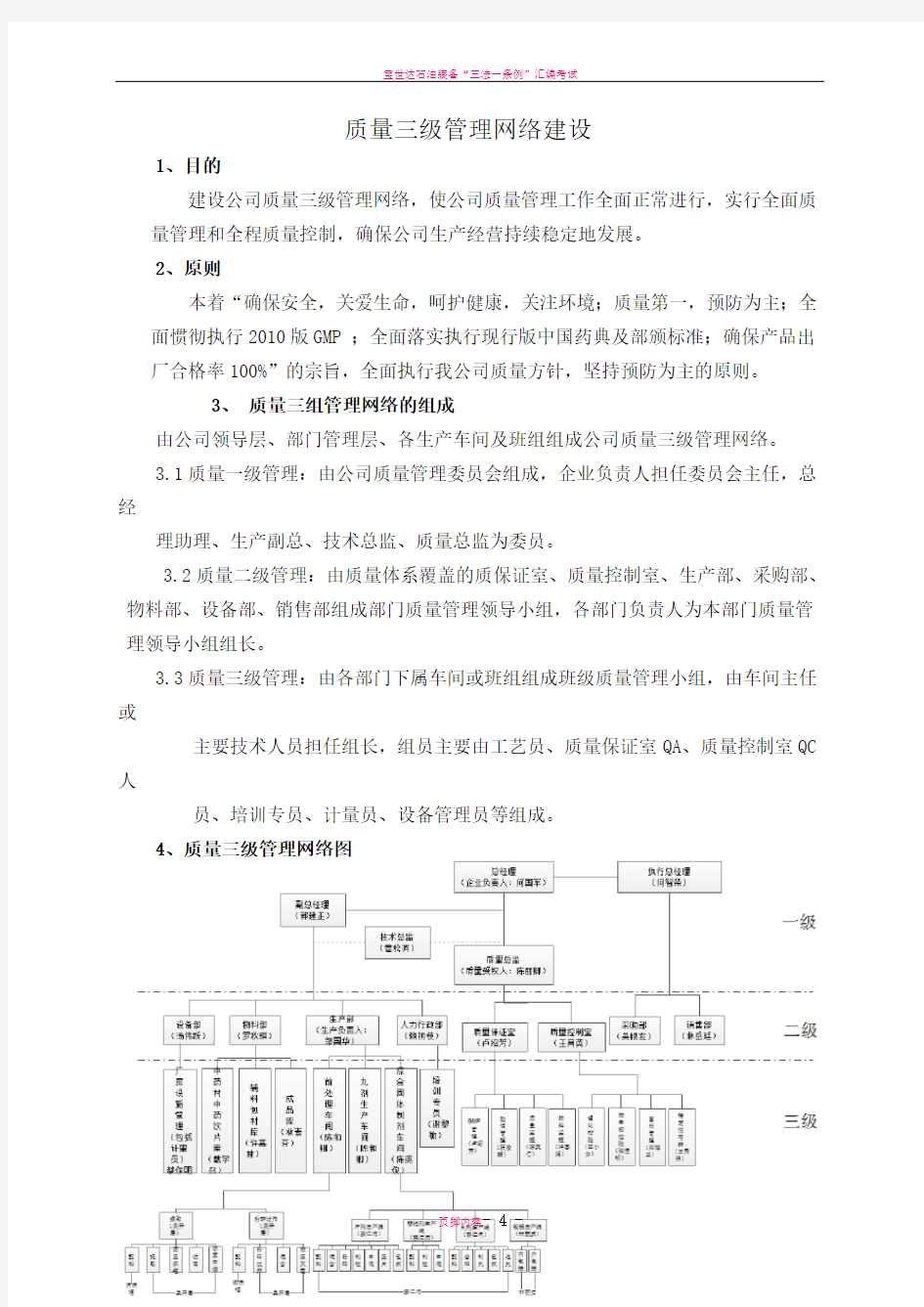 质量三级管理网络建设