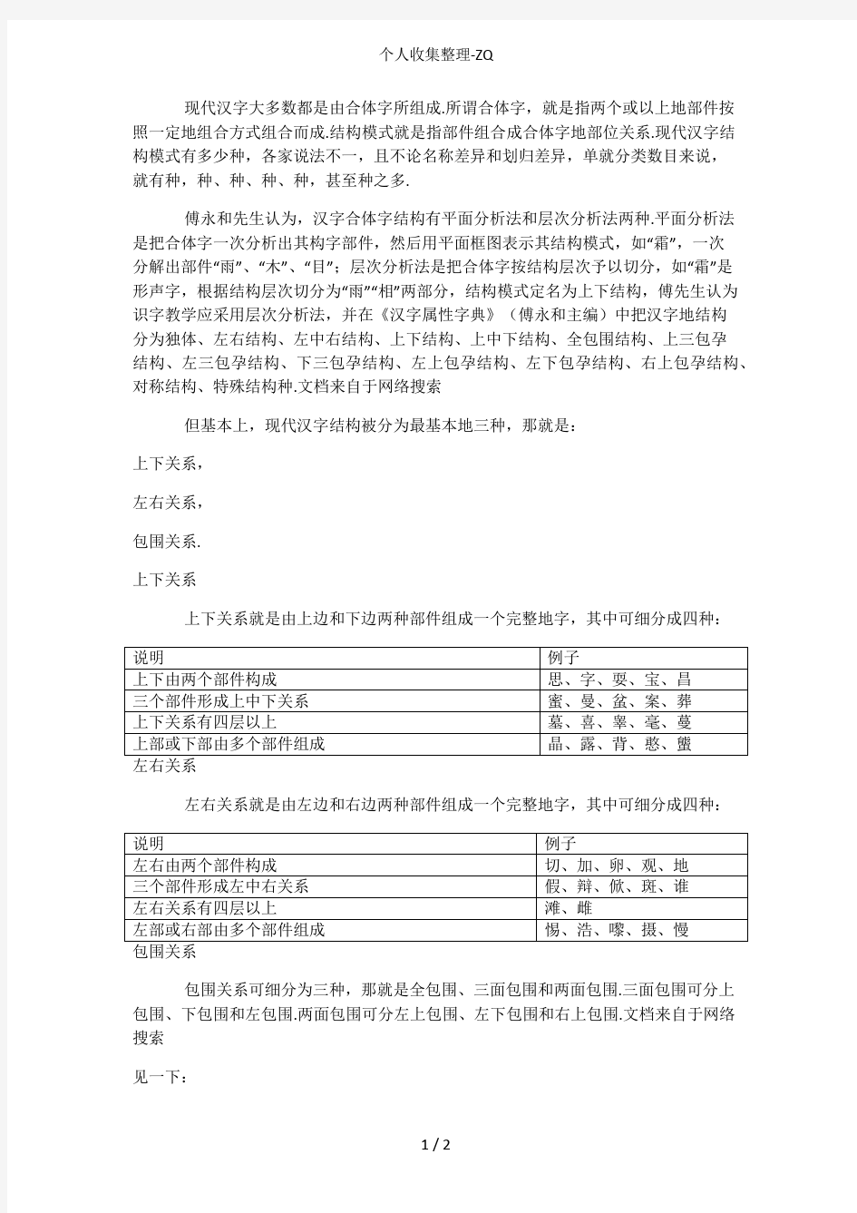 现代汉字的结构模式(修)