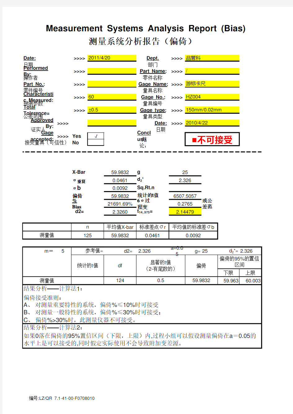 MSA测量系统分析(稳定性偏倚线性)