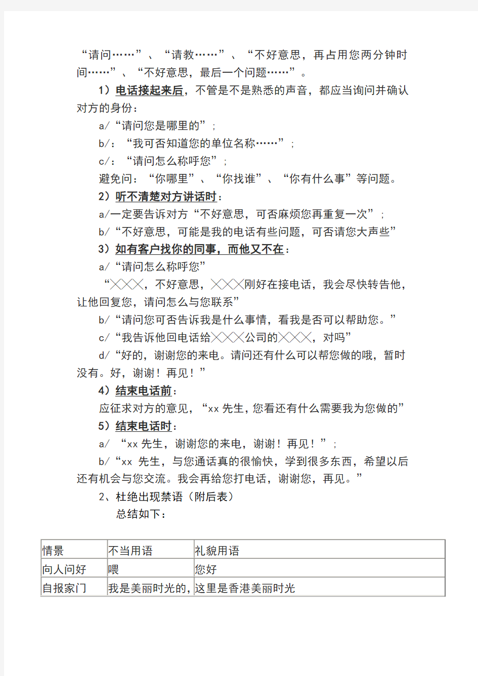 接打电话基本礼仪及标准礼貌用语