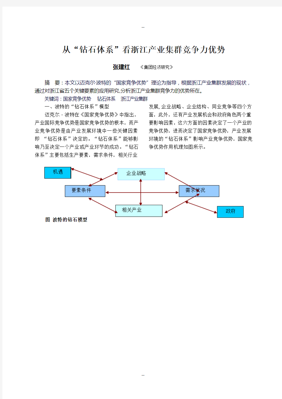 从钻石体系 看浙江产业集群竞争力优势