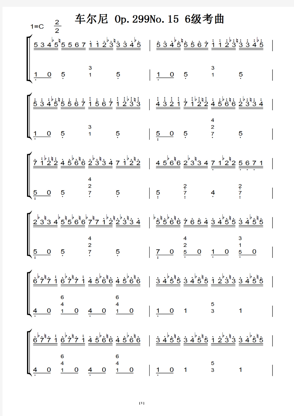 车尔尼 Op.299No.15 6级考曲 钢琴双手简谱 考级指定曲目 钢琴谱