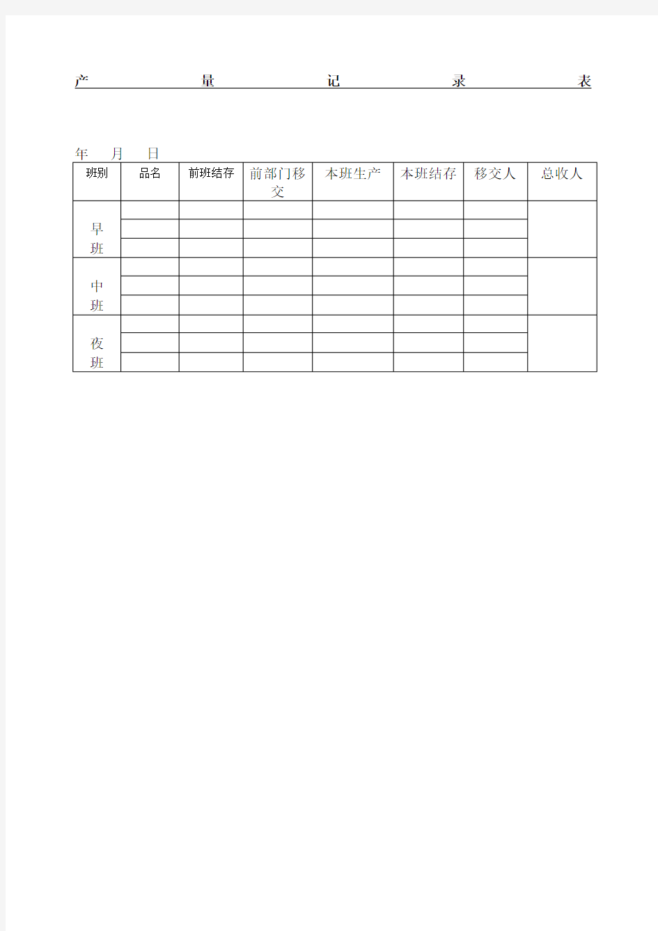 产量记录表表格模板