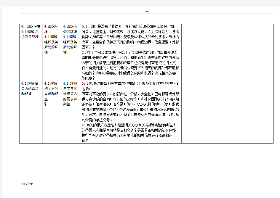 2020年新版三体系内审检查表(全条款)