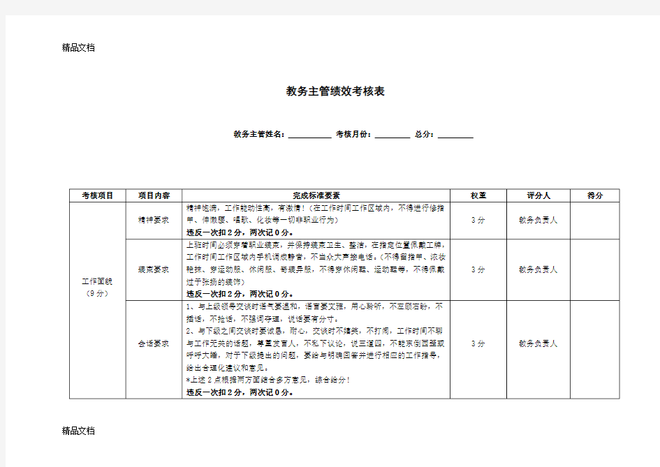 主管绩效考核表(最终版)教学内容