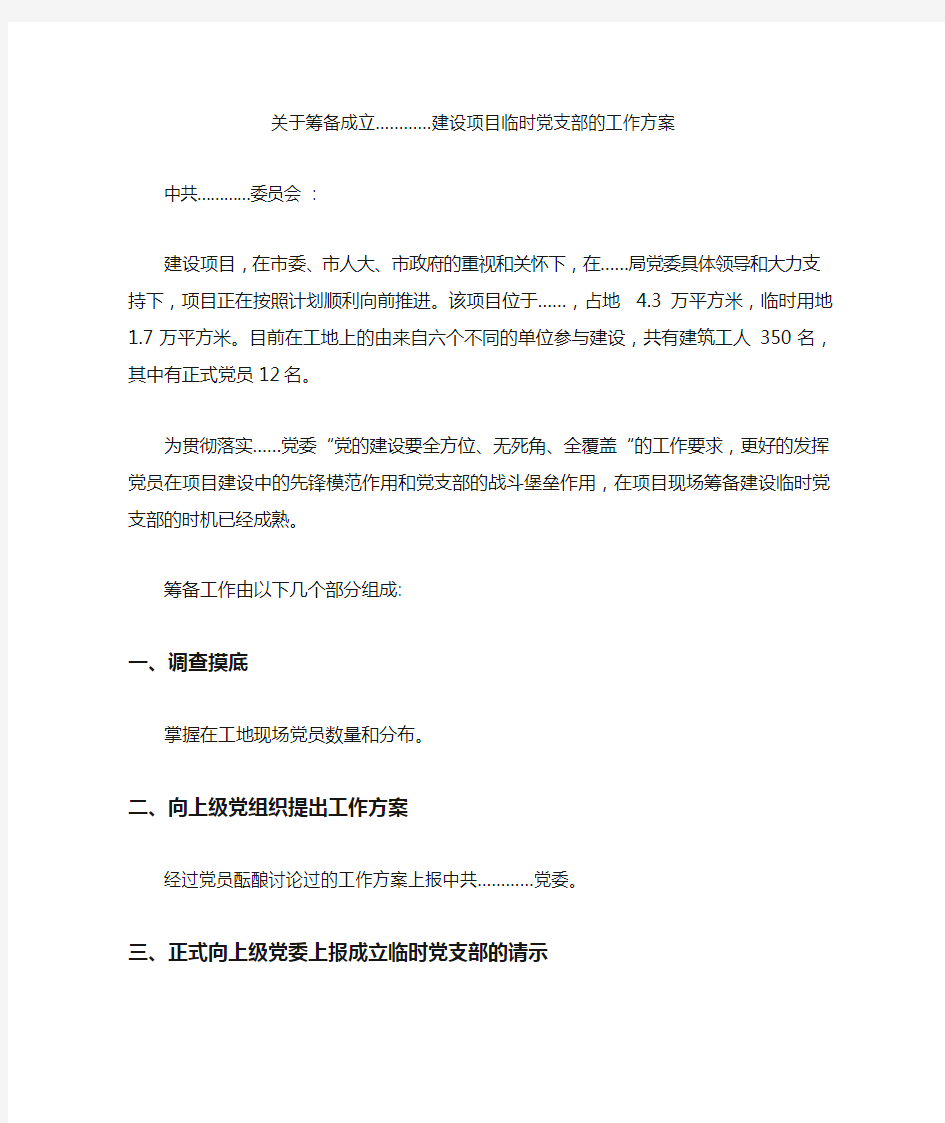 关于筹备成立临时党支部的工作方案