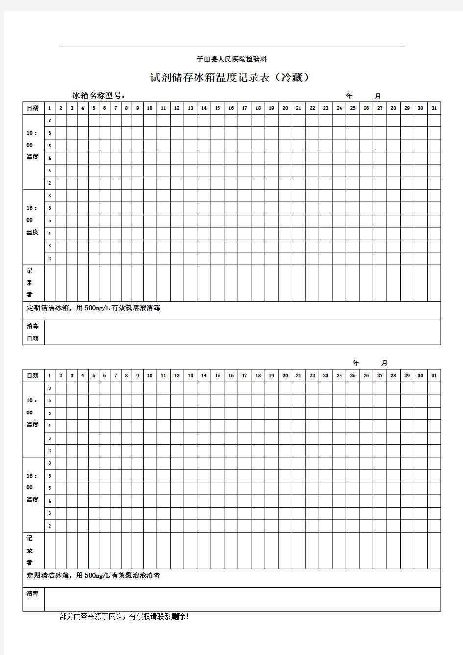 试剂冰箱冷藏温度记录表