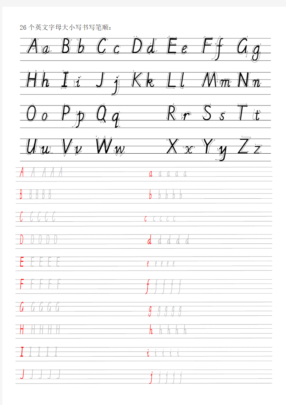26个英文字母大小写书写练习字帖