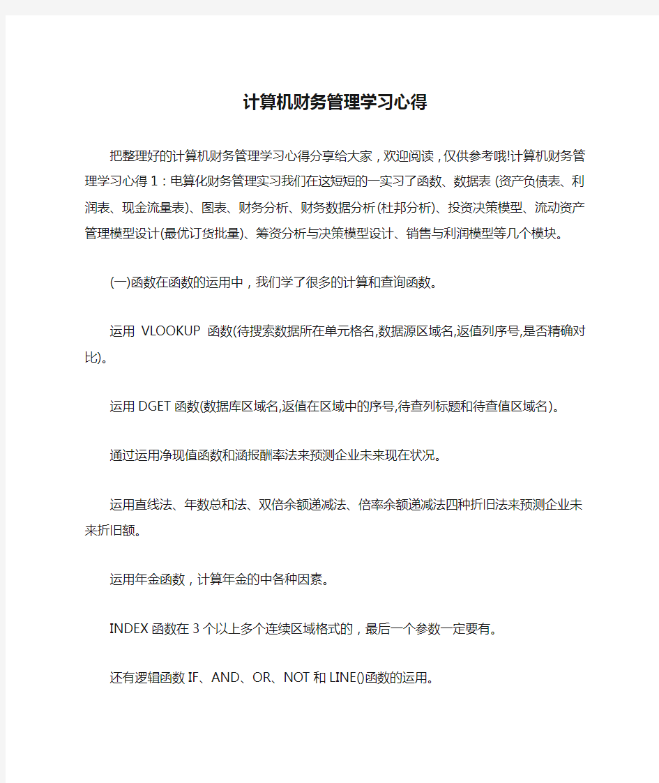 计算机财务管理学习心得