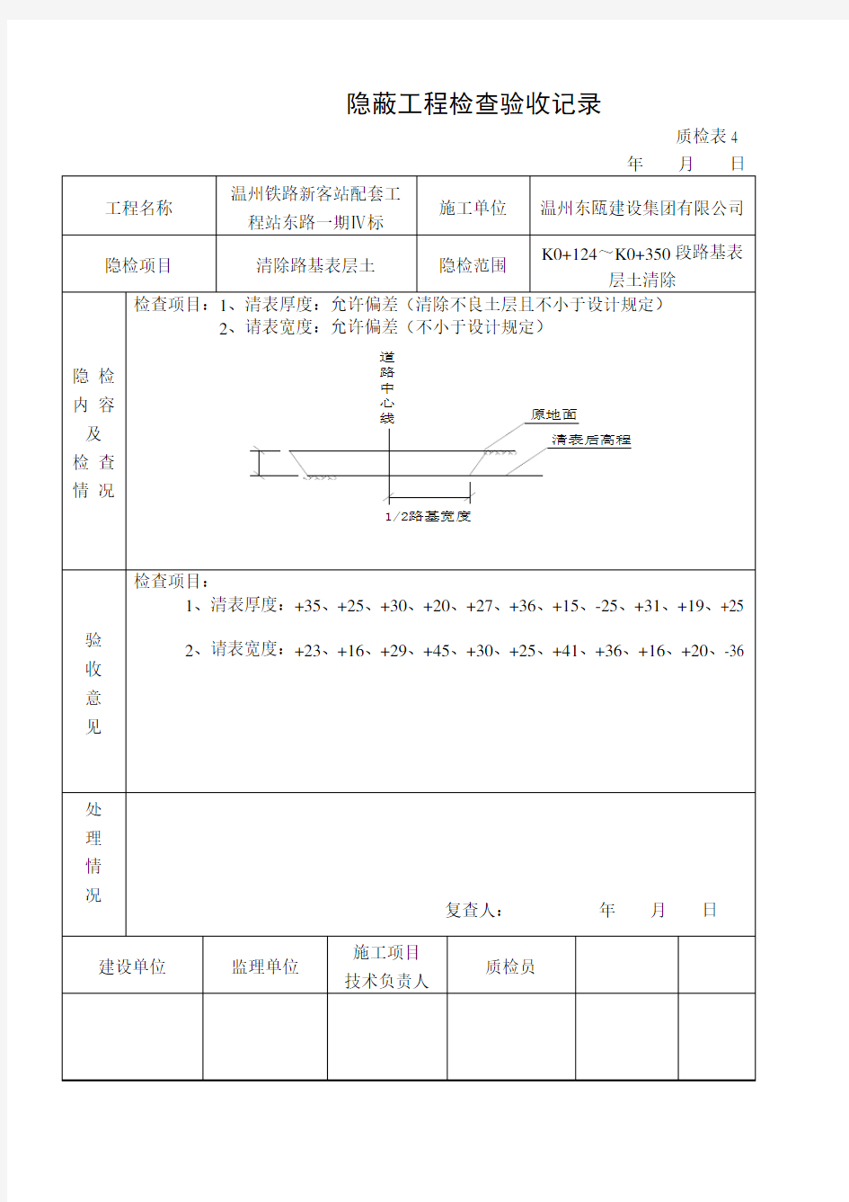 隐蔽工程验收记录样本(路基清表)