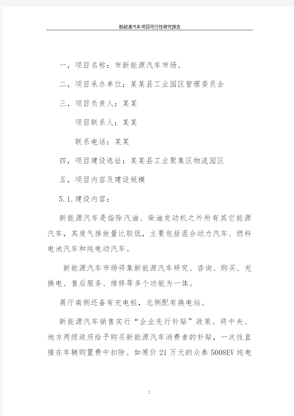 新能源汽车项目商业计划书word