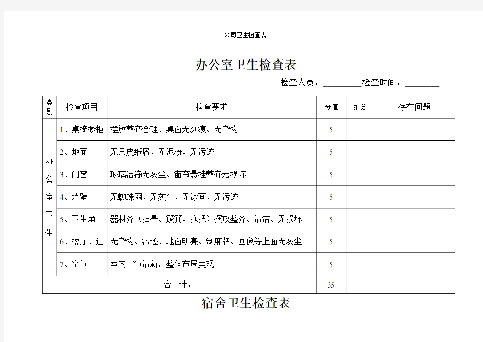 公司卫生检查表