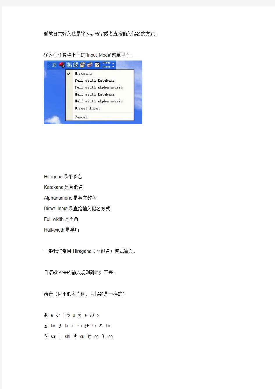 微软日文输入法是输入罗马字或者直接输入假名的方式