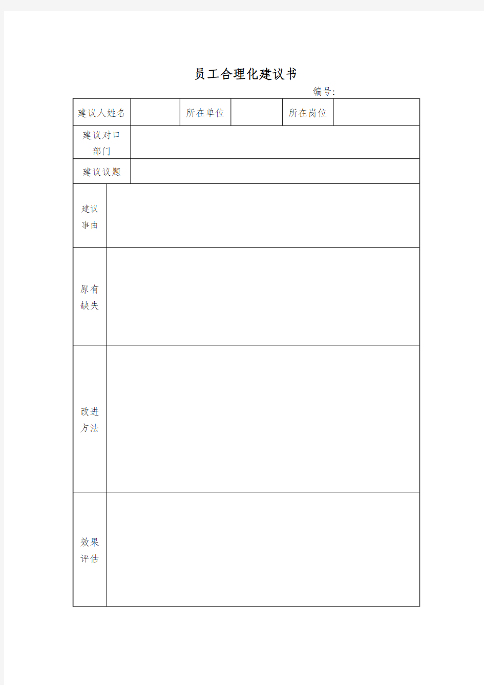 员工合理化建议书模板