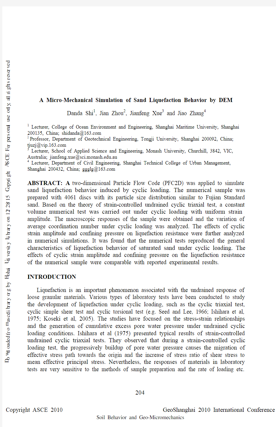 A Micro-Mechanical Simulation of Sand Liquefaction Behavior by DEM