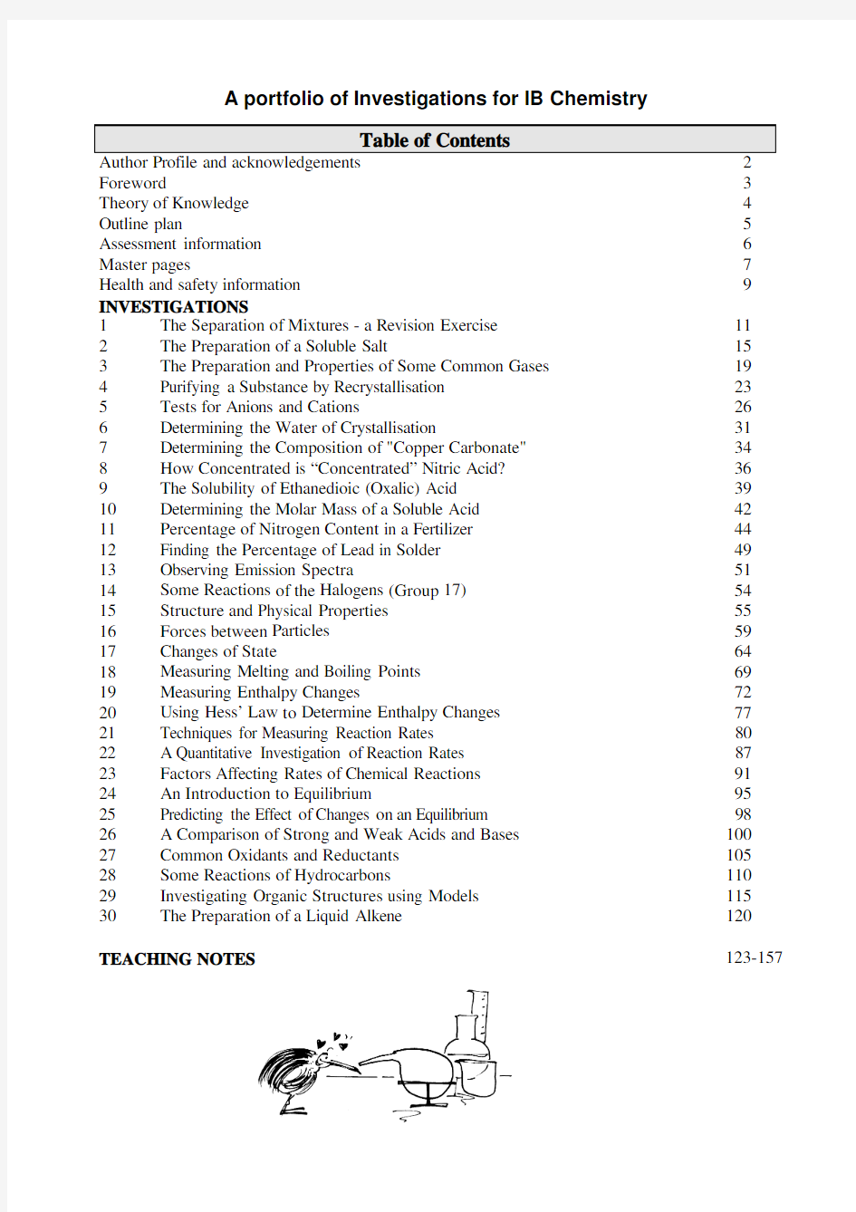 A portfolio of Investigations for IB Chemistry Table of Contents