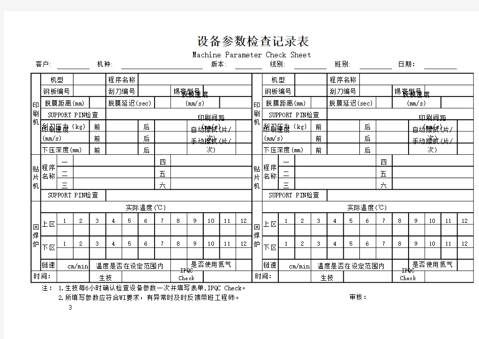 设备参数检查记录表