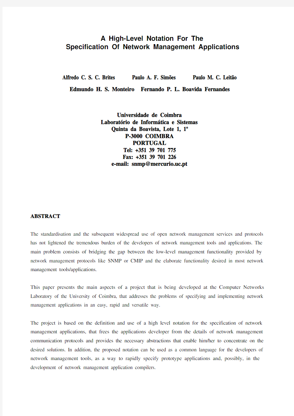 ABSTRACT A High-Level Notation For The Specification Of Network Management Applications