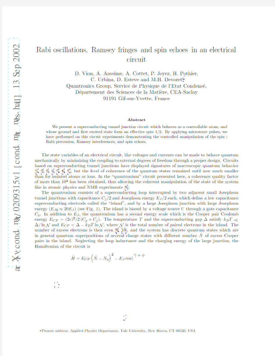 Rabi oscillations, Ramsey fringes and spin echoes in an electrical circuit