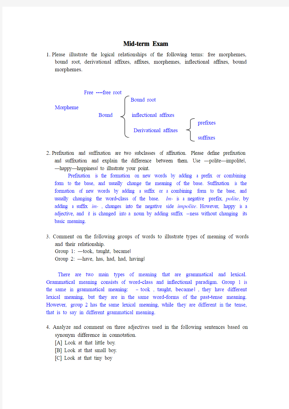 Lexicology词汇学练习题目和答案