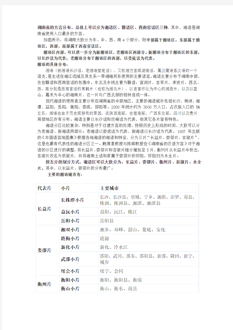 湖南省的方言分布