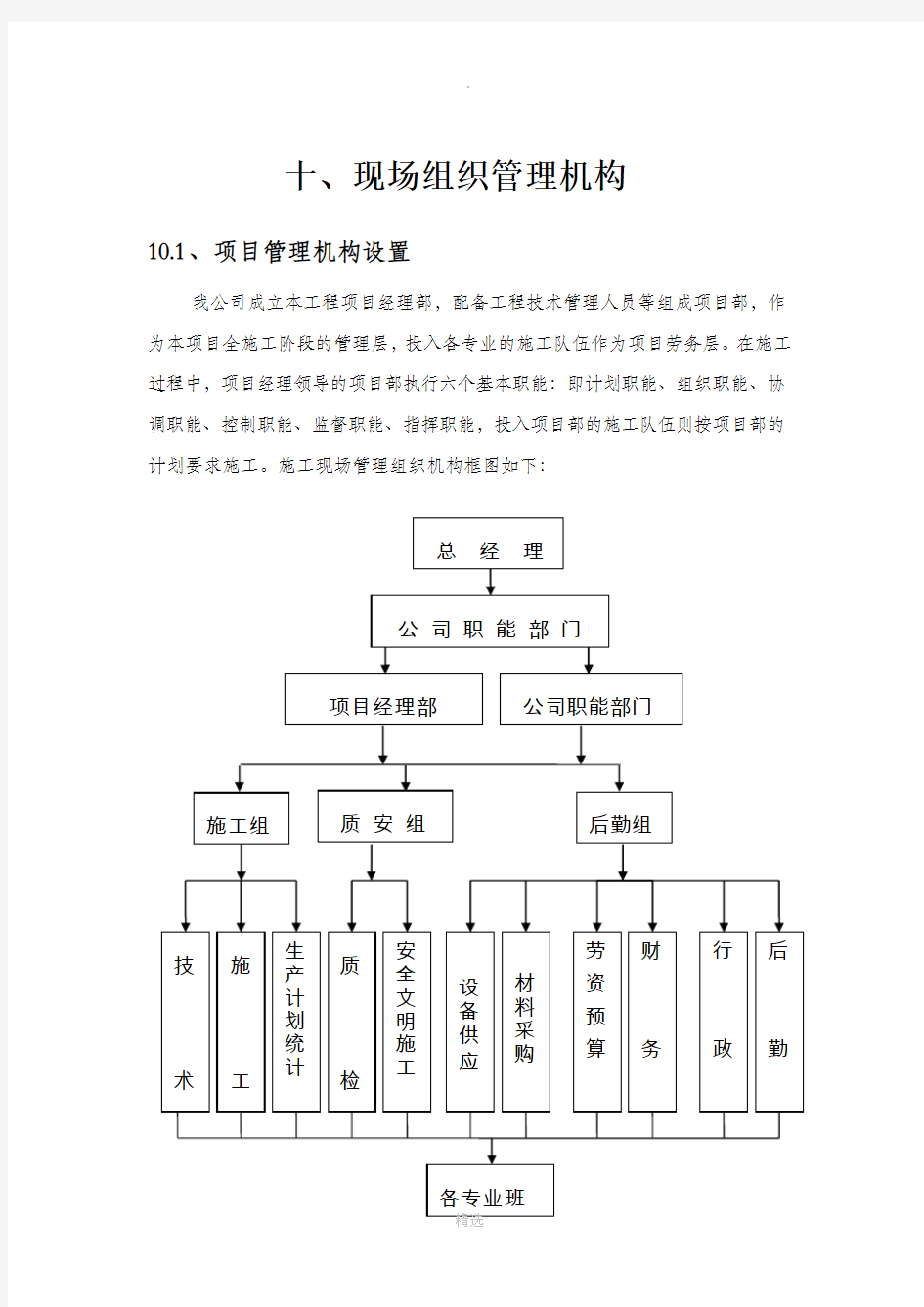 九、现场组织管理机构